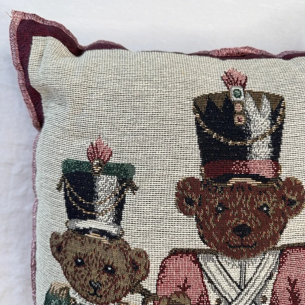 Christmas Teddy Bear Nutcracker Needlepoint Throw Pillow 16x16 Holiday Decor
